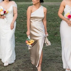 Elegant One Shoulder Satin Dress - Gold